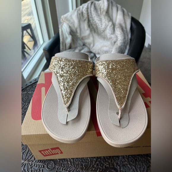 FITFLOP SHIMMA GLITTER TOE POST SANDALS GOLD METALLIC 8 - Picture 9 of 12